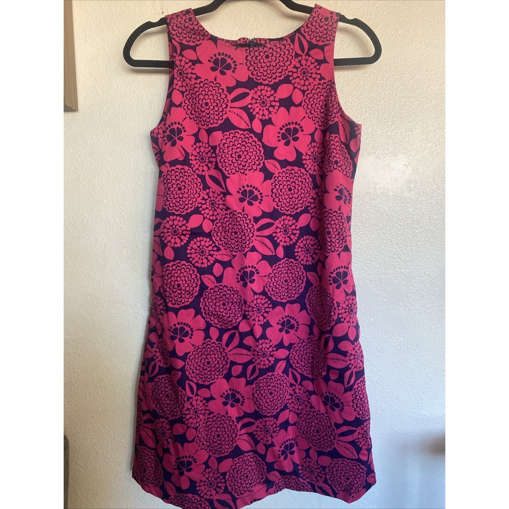 Garnet Hill Floral Shift Dress in Navy Blue & Pink. Women's Sz 2 Preppy Office